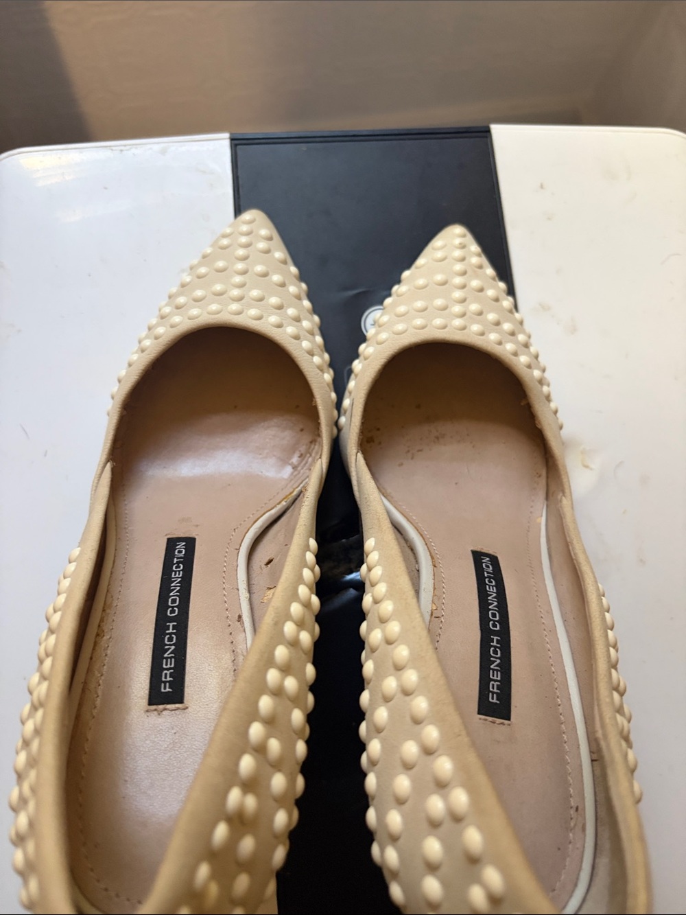 French Connection Cream Studded Pointed-Toe Flats